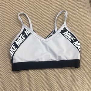 Nike Women's White and Black Logo Sports Bra